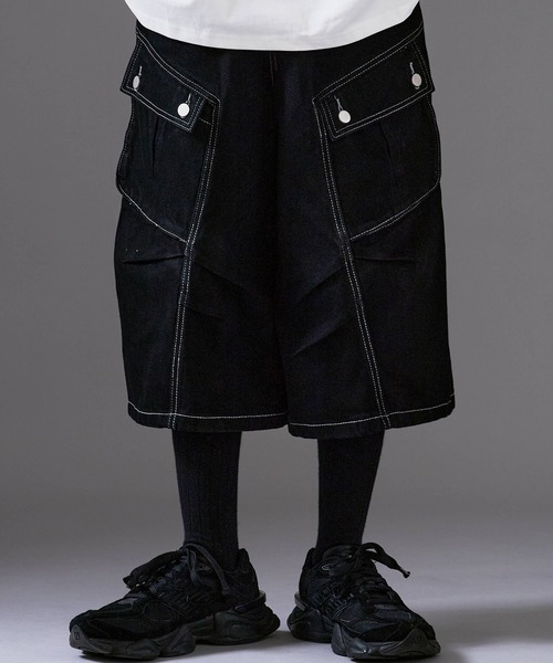 Theater code(シアターコード)の「【26SS再入荷】White Stitching Half Cargo Denim Pants/ホワイトステッチ ハーフカーゴデニムパンツメンズ メンズ 夏物 夏服(デニムパンツ・メンズ・ブラック/ライトブルー・L/M)」の17枚目の写真