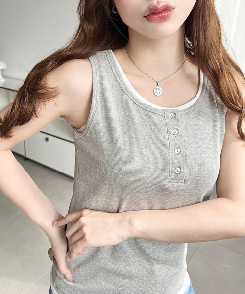 moment+(モーメントプラス)の「ヘンリータンク+ベーシックタンク2枚セット(Tシャツ/カットソー・レディース・ネイビー/ブラック/アイボリー/杢グレー/レッド/ピンク・M/L)」の4枚目の写真