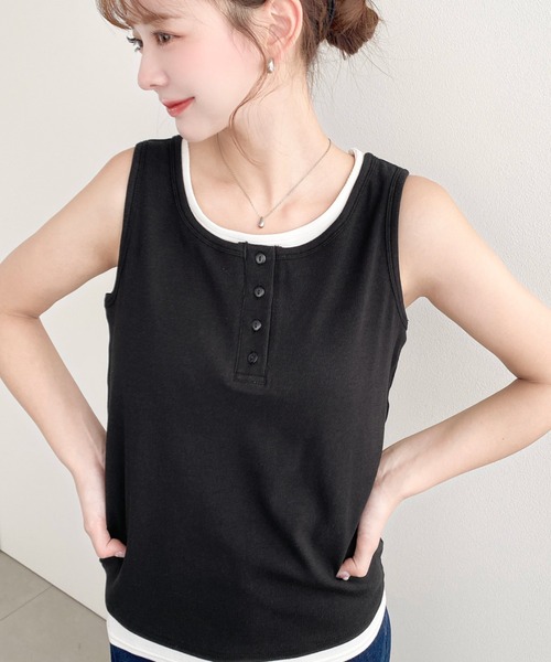 moment+(モーメントプラス)の「ヘンリータンク+ベーシックタンク2枚セット(Tシャツ/カットソー・レディース・ネイビー/ブラック/アイボリー/杢グレー/レッド/ピンク・M/L)」の18枚目の写真