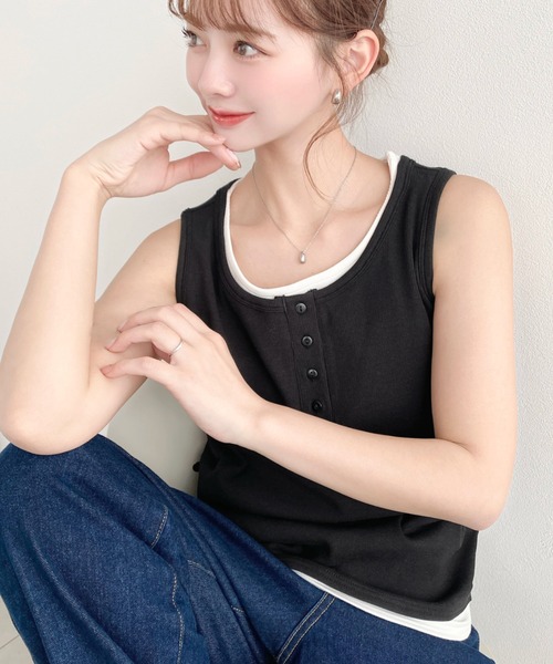 moment+(モーメントプラス)の「ヘンリータンク+ベーシックタンク2枚セット(Tシャツ/カットソー・レディース・ネイビー/ブラック/アイボリー/杢グレー/レッド/ピンク・M/L)」の20枚目の写真