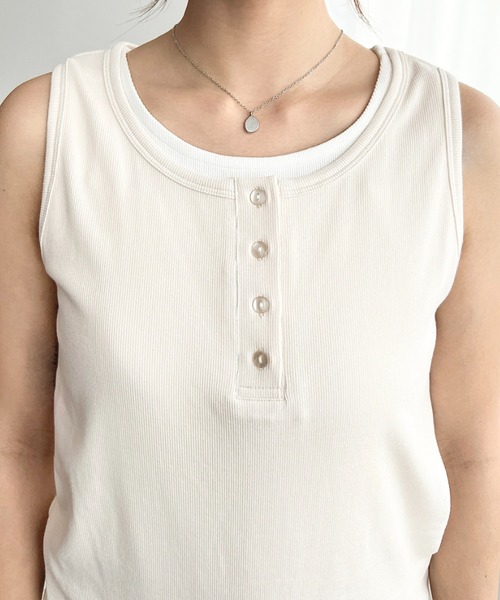 moment+(モーメントプラス)の「ヘンリータンク+ベーシックタンク2枚セット(Tシャツ/カットソー・レディース・ネイビー/ブラック/アイボリー/杢グレー/レッド/ピンク・M/L)」の13枚目の写真