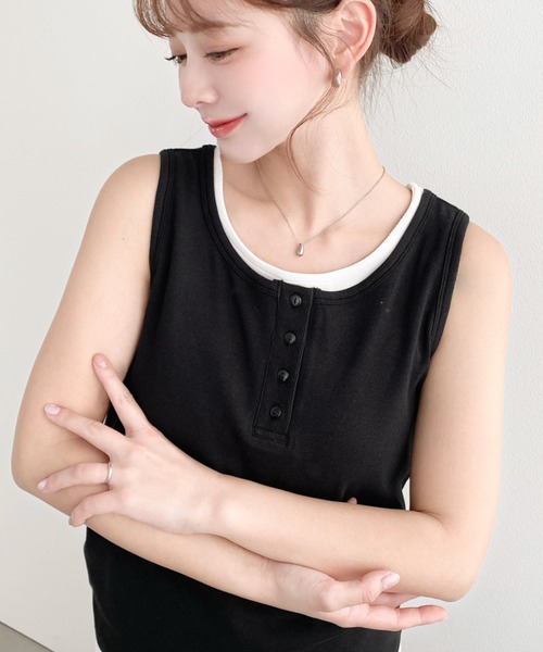 moment+(モーメントプラス)の「ヘンリータンク+ベーシックタンク2枚セット(Tシャツ/カットソー・レディース・ネイビー/ブラック/アイボリー/杢グレー/レッド/ピンク・M/L)」の19枚目の写真