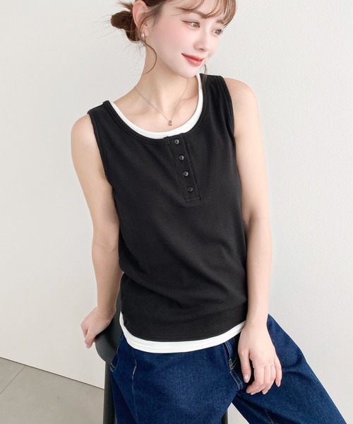 moment+(モーメントプラス)の「ヘンリータンク+ベーシックタンク2枚セット(Tシャツ/カットソー・レディース・ネイビー/ブラック/アイボリー/杢グレー/レッド/ピンク・M/L)」の21枚目の写真