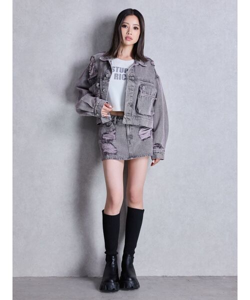 GYDA（ジェイダ）の「STUPID RICH STONEショートTシャツ（Tシャツ/カットソー・レディース・パープル/オフホワイト/ブラック・FREE）」の7枚目の写真