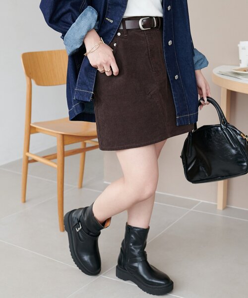 DISCOAT（ディスコート）の「コーデュロイミニスカート（スカート・レディース・ブラウン/チャコールグレー・FREE）」の13枚目の写真