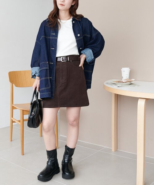 DISCOAT（ディスコート）の「コーデュロイミニスカート（スカート・レディース・ブラウン/チャコールグレー・FREE）」の19枚目の写真