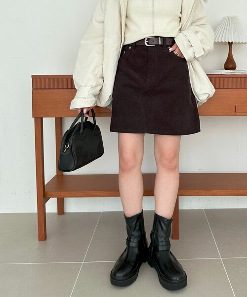 DISCOAT（ディスコート）の「コーデュロイミニスカート（スカート・レディース・ブラウン/チャコールグレー・FREE）」の21枚目の写真