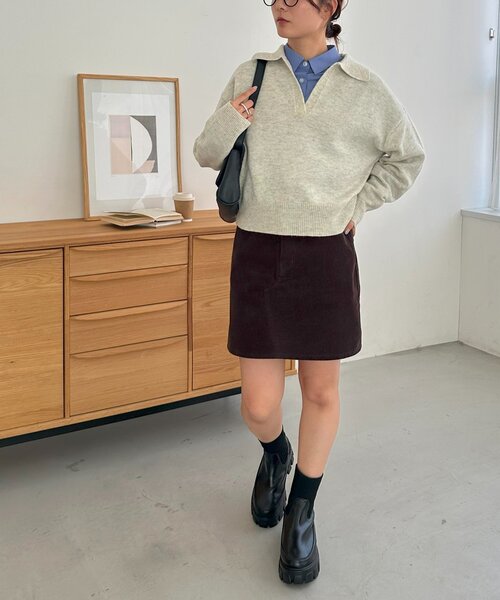 DISCOAT（ディスコート）の「コーデュロイミニスカート（スカート・レディース・ブラウン/チャコールグレー・FREE）」の17枚目の写真