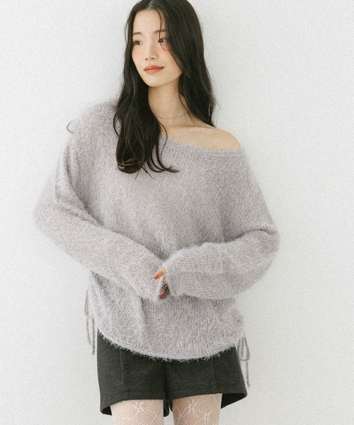 Heather（ヘザー）の「ドロストシャギーニット　590716（ニット/セーター・レディース・ホワイト/グレー/ピンク/ブラウン・FREE）」の2枚目の写真