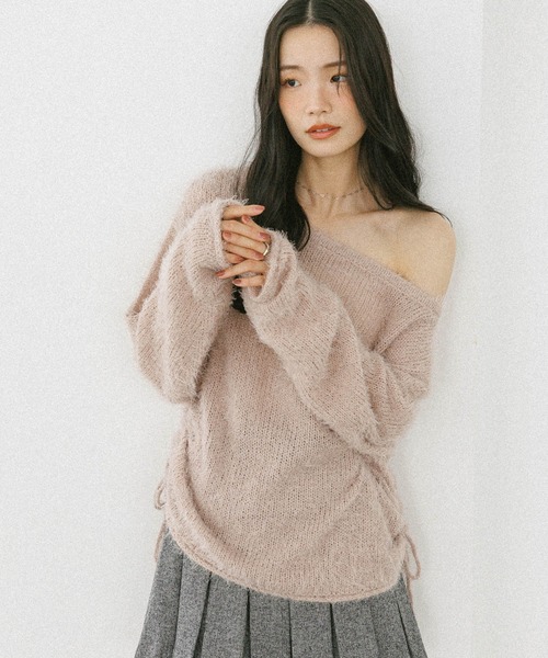 Heather（ヘザー）の「ドロストシャギーニット　590716（ニット/セーター・レディース・ホワイト/グレー/ピンク/ブラウン・FREE）」の4枚目の写真