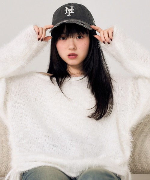 Heather（ヘザー）の「ドロストシャギーニット　590716（ニット/セーター・レディース・ホワイト/グレー/ピンク/ブラウン・FREE）」の6枚目の写真