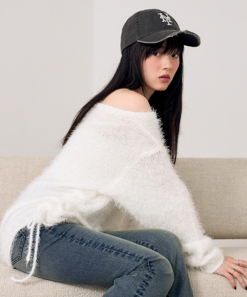 Heather（ヘザー）の「ドロストシャギーニット　590716（ニット/セーター・レディース・ホワイト/グレー/ピンク/ブラウン・FREE）」の7枚目の写真