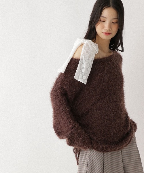 Heather（ヘザー）の「ドロストシャギーニット　590716（ニット/セーター・レディース・ホワイト/グレー/ピンク/ブラウン・FREE）」の13枚目の写真