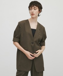 THE TOKYO(UgELE)́yTHE TOKYO/UgELEzHalf Sleeve Collarless Jacket/n[tX[uJ[XWPbg(e[[hWPbg)