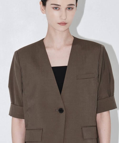 THE TOKYO(ザトウキョウ)の「【THE TOKYO/ザトウキョウ】Half Sleeve Collarless Jacket/ハーフスリーブカラーレスジャケット/SET UP(セットアップ)(テーラードジャケット・レディース・ブラウン/チャコールグレー・FREE)」の14枚目の写真