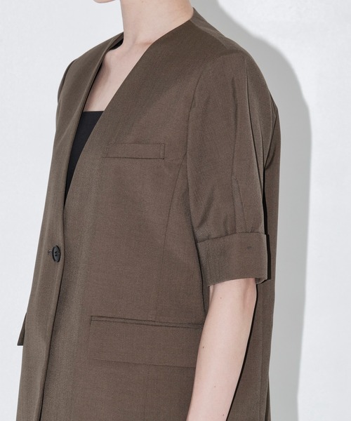 THE TOKYO(ザトウキョウ)の「【THE TOKYO/ザトウキョウ】Half Sleeve Collarless Jacket/ハーフスリーブカラーレスジャケット/SET UP(セットアップ)(テーラードジャケット・レディース・ブラウン/チャコールグレー・FREE)」の15枚目の写真