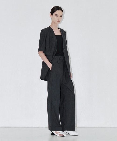 THE TOKYO(ザトウキョウ)の「【THE TOKYO/ザトウキョウ】Half Sleeve Collarless Jacket/ハーフスリーブカラーレスジャケット/SET UP(セットアップ)(テーラードジャケット・レディース・ブラウン/チャコールグレー・FREE)」の4枚目の写真