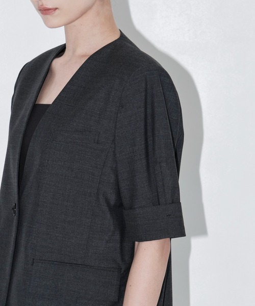 THE TOKYO(ザトウキョウ)の「【THE TOKYO/ザトウキョウ】Half Sleeve Collarless Jacket/ハーフスリーブカラーレスジャケット/SET UP(セットアップ)(テーラードジャケット・レディース・ブラウン/チャコールグレー・FREE)」の7枚目の写真