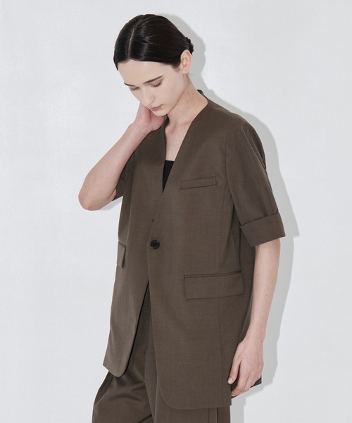 THE TOKYO(ザトウキョウ)の「【THE TOKYO/ザトウキョウ】Half Sleeve Collarless Jacket/ハーフスリーブカラーレスジャケット/SET UP(セットアップ)(テーラードジャケット・レディース・ブラウン/チャコールグレー・FREE)」の12枚目の写真