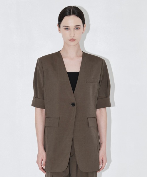 THE TOKYO(ザトウキョウ)の「【THE TOKYO/ザトウキョウ】Half Sleeve Collarless Jacket/ハーフスリーブカラーレスジャケット/SET UP(セットアップ)(テーラードジャケット・レディース・ブラウン/チャコールグレー・FREE)」の13枚目の写真