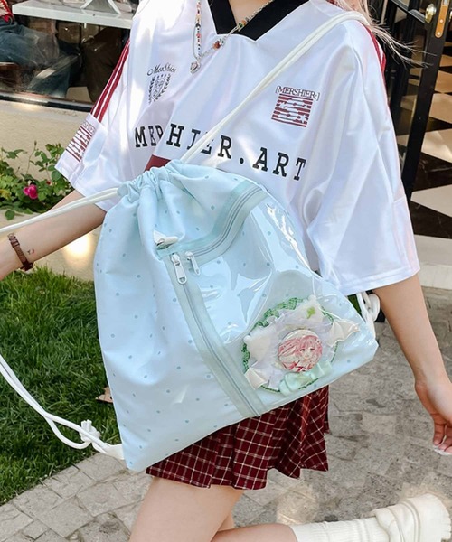 VIBGYOR(ヴィブジョー)の「FReePLACe/クリアポケット ドット柄 ナップサック X12596(バックパック/リュック・レディース・ブラック/ブルー/ホワイト/グリーン/ピンク/その他1・FREE)」の9枚目の写真