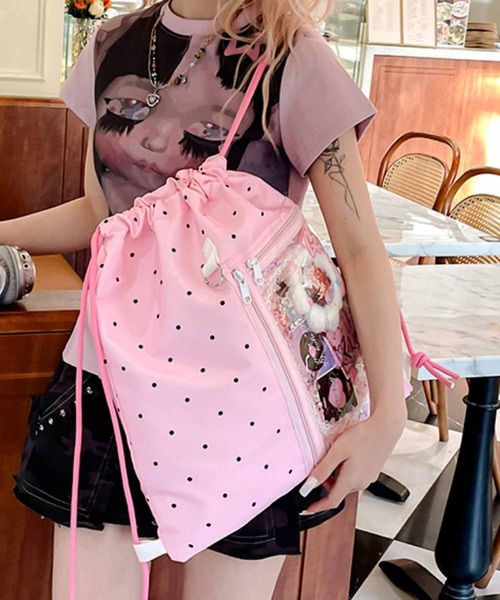 VIBGYOR(ヴィブジョー)の「FReePLACe/クリアポケット ドット柄 ナップサック X12596(バックパック/リュック・レディース・ブラック/ブルー/ホワイト/グリーン/ピンク/その他1・FREE)」の10枚目の写真