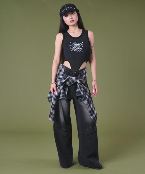 黒 SSA ロゴ ボディスーツ セール】DISPARK/【25年春夏新作】サイドレースロゴボディスーツ