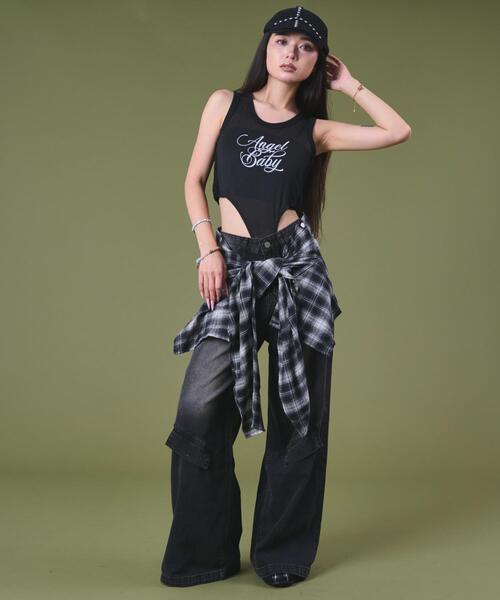 dispark（ディスパーク）の「DISPARK/サイドレースロゴボディスーツTOP（Tシャツ/カットソー・レディース・ブラック/グレー・FREE）」の6枚目の写真