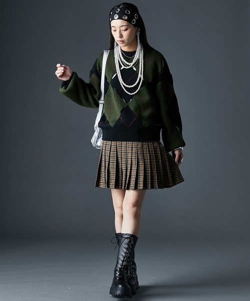 GEVS.(ジェイヴィス)の「オープンワークアーガイルニット<大きいサイズ有>GEVS.(ニット/セーター・レディース・アイボリー系/グレー系/カーキ系・M/L/LL/3L/4L/5L)」の18枚目の写真