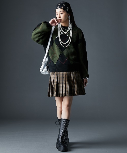 GEVS.(ジェイヴィス)の「オープンワークアーガイルニット<大きいサイズ有>GEVS.(ニット/セーター・レディース・アイボリー系/グレー系/カーキ系・M/L/LL/3L/4L/5L)」の19枚目の写真