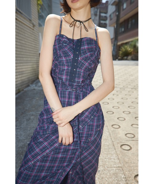 SLY（スライ）の「FRONT HOOK CHECK CAMI OP フロントホック チェック キャミワンピース 秋服（ワンピース・レディース・ブラック系その他2/ピンク系その他・FREE）」の13枚目の写真