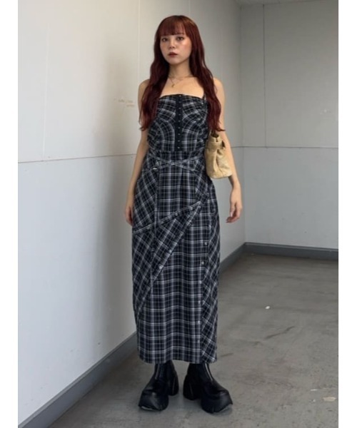 SLY（スライ）の「FRONT HOOK CHECK CAMI OP フロントホック チェック キャミワンピース 秋服（ワンピース・レディース・ブラック系その他2/ピンク系その他・FREE）」の16枚目の写真