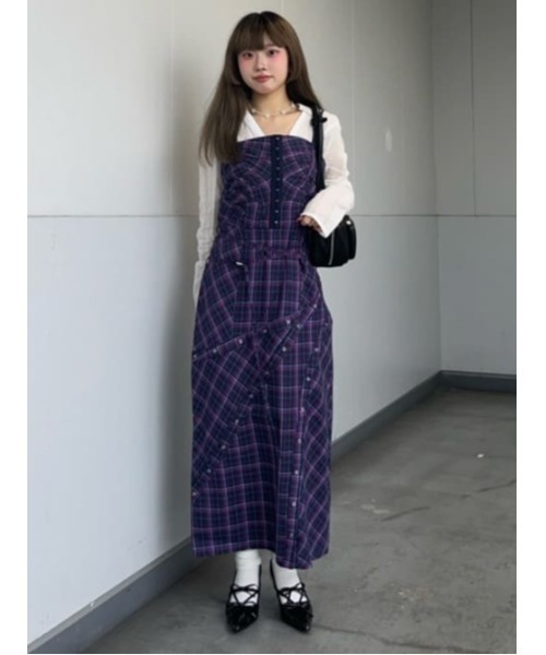 SLY（スライ）の「FRONT HOOK CHECK CAMI OP フロントホック チェック キャミワンピース 秋服（ワンピース・レディース・ブラック系その他2/ピンク系その他・FREE）」の21枚目の写真