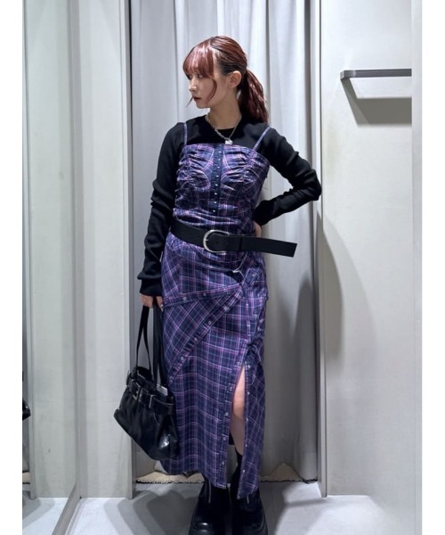 SLY（スライ）の「FRONT HOOK CHECK CAMI OP フロントホック チェック キャミワンピース 秋服（ワンピース・レディース・ブラック系その他2/ピンク系その他・FREE）」の22枚目の写真