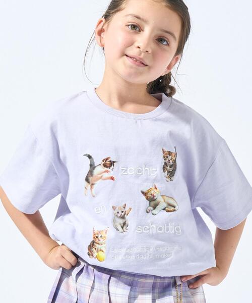 SHOO・LA・RUE（シューラルー）の「【100-150cm】刺繍ロゴ転写プリントGIRLSTシャツ（Tシャツ/カットソー・キッズ・ピンク/チャコールグレー/オフホワイト/パープル・10/15 /14/13/12/11）」の3枚目の写真