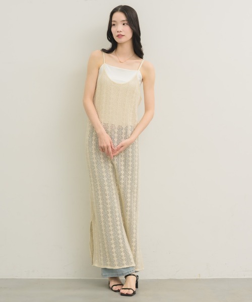 NEUNA(ヌナ)の「クロシェニットキャミワンピース(ワンピース・レディース・アイボリー/ブラック・FREE)」の3枚目の写真