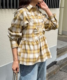シャツ/ブラウス（イエロー/黄色系・チェック柄）ファッション通販