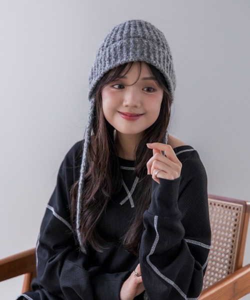 polcadot(ポルカドット)の「STRAP KNIT HAT/ストラップニットハット(ニットキャップ/ビーニー・レディース・アイボリー/ピンク/グレー/グリーン・FREE)」の21枚目の写真