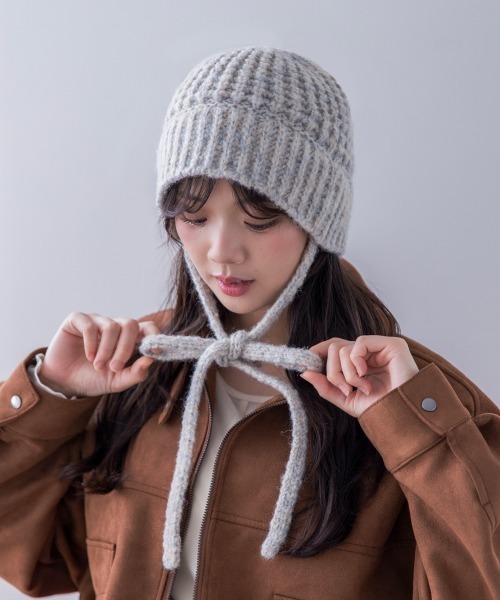 polcadot(ポルカドット)の「STRAP KNIT HAT/ストラップニットハット(ニットキャップ/ビーニー・レディース・アイボリー/ピンク/グレー/グリーン・FREE)」の11枚目の写真