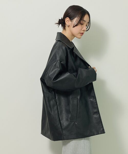 Green　Parks（グリーンパークス）の「合成皮革ジャケット（テーラードジャケット・レディース・ブラック/ブラウン・FREE）」の7枚目の写真