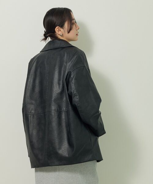 Green　Parks（グリーンパークス）の「合成皮革ジャケット（テーラードジャケット・レディース・ブラック/ブラウン・FREE）」の8枚目の写真