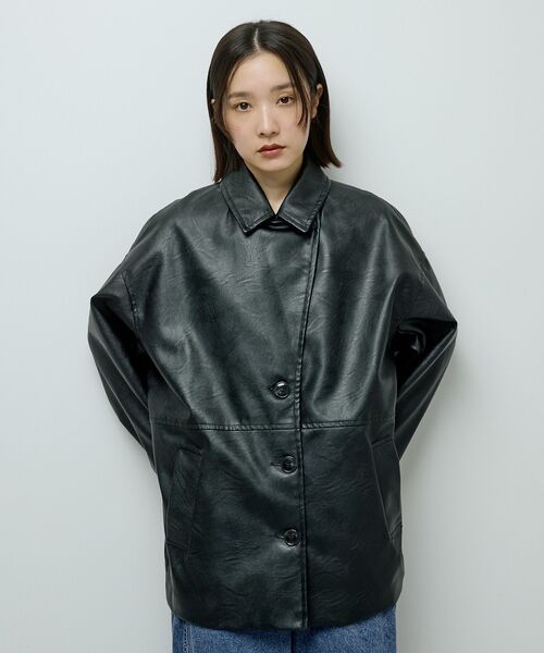 Green　Parks（グリーンパークス）の「合成皮革ジャケット（テーラードジャケット・レディース・ブラック/ブラウン・FREE）」の9枚目の写真