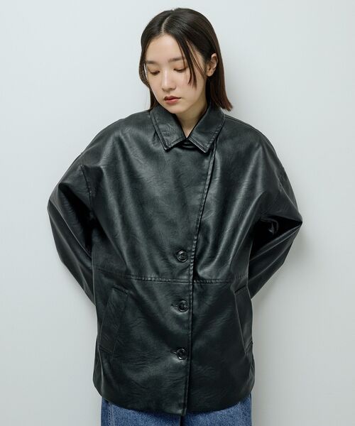 Green　Parks（グリーンパークス）の「合成皮革ジャケット（テーラードジャケット・レディース・ブラック/ブラウン・FREE）」の10枚目の写真