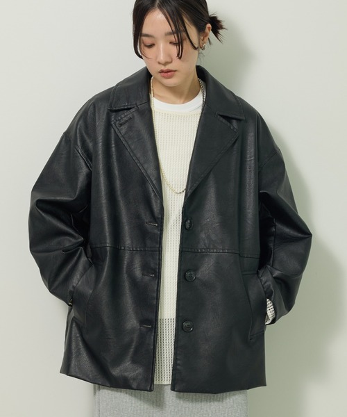 Green　Parks（グリーンパークス）の「合成皮革ジャケット（テーラードジャケット・レディース・ブラック/ブラウン・FREE）」の2枚目の写真