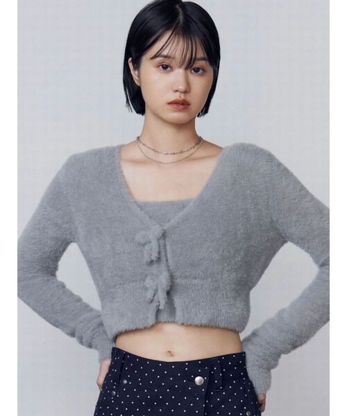 EMODA（エモダ）の「シャギーコンパクトリボンツインセット（ニット/セーター・レディース・グレー/アイボリー/ブラック・FREE）」の3枚目の写真