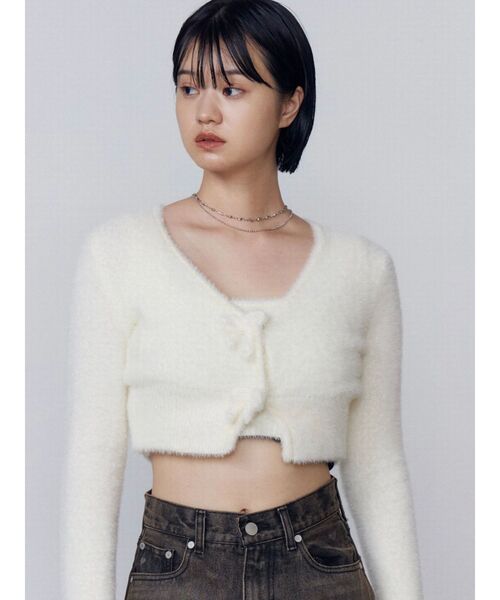 EMODA（エモダ）の「シャギーコンパクトリボンツインセット（ニット/セーター・レディース・グレー/アイボリー/ブラック・FREE）」の4枚目の写真