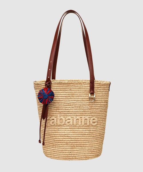Natural raffia tote bag with charms
