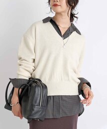 RIVE DROITE リヴドロワ　ヘアリーウール片畦Vネックニット 今期 抜け感シルエット】ヘアリーウール片畦Vネックニット | RIVE