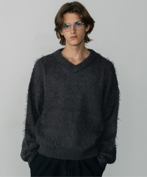 LURAKU】Brushed Wool V-neck Knit / LURAKU ブラッシュドウールV