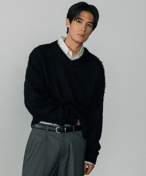 LURAKU】Brushed Wool V-neck Knit / LURAKU ブラッシュドウールV